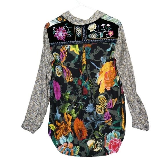 John Mark Shirt‎ Size XS Art To Wear Mixed Media Velvet Embroidered Floral Boho - Picture 3 of 16